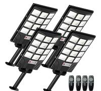 Lampe solaire d'extérieur - Lot de 4 lampadaires LED - Batterie 5400 mAh - Étanche - Capteur crépusculaire - Télécommande - Blanc froid