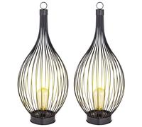 Lampe solaire d'extérieur noire, lampe de terrasse moderne, lampe de balcon, décoration de jardin, design cage, tiges métalliques, batterie résistante aux intempéries, 1x LED blanc chaud, DxH 25x57 cm