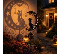 Lampe solaire d'Halloween en forme de chat noir et citrouille sur piquet pour jardin, décoration d'extérieur étanche à LED avec croissant de lune, décoration d'Halloween pour pelouse, jardin et allée