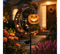 Lampe solaire d'Halloween en forme de chat noir et citrouille sur piquet pour jardin, décoration d'extérieur étanche à LED avec croissant de lune, décoration d'Halloween pour pelouse, jardin et allée