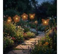 Lampe solaire à LED Piquet de terre Décoration de jardin Lampe extérieure, métal rouillé, fleur, oiseau, papillon, l x h 11 x 45 cm, lot de 6