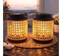 Lanterne solaire à LED Décoration de jardin Lampe solaire aspect bambou Lampe de terrasse Lampadaire Suspension, DxH 12x 30 cm, lot de 2