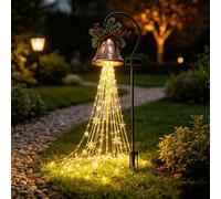 Lampe solaire en cascade de cloche de Noël, décoration de Noël (L) | Cloche vintage avec lumières en cascade, énergie solaire pour une utilisation facile en extérieur, idéal pour les cours