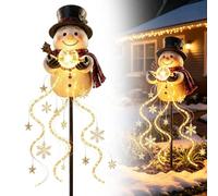 Lampe solaire en forme de bonhomme de neige avec LED en cascade de flocon | Fontaine magique bonhomme de neige, lueur blanche chaude, résistante aux intempéries, décoration étoile et flocon de neige