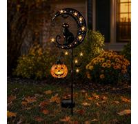 Lampe solaire en métal pour Halloween, chat, citrouille, lune, jardin
