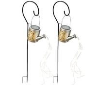 Lampe solaire enfichable arrosoir lampe de jardin d'extérieur en arrosoir design lampe enfichable argent, 24x LED blanc chaud, H 94 cm, jardin balcon allées pelouse, lot de 2