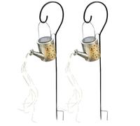 Lampe solaire enfichable arrosoir lampe de jardin d'extérieur en arrosoir design lampe enfichable argent, 24x LED blanc chaud, H 94 cm, jardin balcon allées pelouse, lot de 2