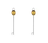 Lampe solaire enfichable Lampe de jardin Lampe à suspendre Lampe de table Résistante aux intempéries Piquet de terre Accu, métal doré noir, 1x LED blanc chaud, DxH 12,5x90cm, set de 2