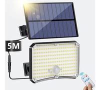 Lampe Solaire Extérieur 200LED avec Détecteur de Mouvement - 4 Modes, Télécommande, Projecteur avec Panneau Solaire et Câble de 5M pour Jardin
