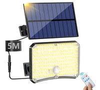 Lampe Solaire Extérieur 200LED avec Détecteur de Mouvement - 4 Modes, Télécommande, Projecteur avec Panneau Solaire pour Jardin - Blanc Chaud