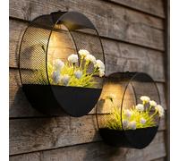 Lampe Solaire Extérieur Applique Murale Pot De Plante LED D 25 cm 2 Pièces Noir
