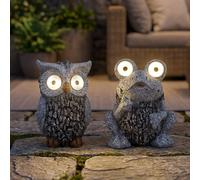 2x LED Lampe solaire Lampe d'extérieur Lampe de jardin grise Capteur crépusculaire Hibou Grenouille