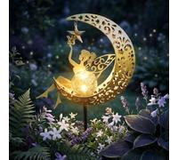 Lampe Solaire Exterieur Decorative, Métal Lune Fée Lanterne Solaire avec Boule en Verre Craquelé Blanc Chaud LED, Etanchéité Éclairage Solaire Extérieur, pour Jardin Cour Balcon Pelouse Allée