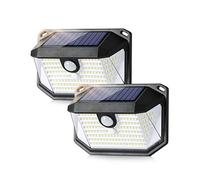 Lampe Solaire Exterieur Detecteur de Mouvement IP65 Etanche Lumiere Projecteur Led Éclairage Mural d'extérieur Spot Solaire Luminaire pour Jardin Garage Carport Terrasse Maison Noir [lot de 2]
