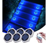 Lampe Solaire Exterieur Jardin Bleu Sans Percage, Spot Outdoor Solar Light | 10cm 20 Led Lumière Adhésive, IP68 Étanche Eclairage pour Sol, Marche, Escalier, Pont, Trottoir, Allee, Chemin (6 Pcs)