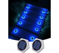Lampe Solaire Exterieur Jardin Bleu Sans Percage, Spot Outdoor Solar Light | 10cm 20 Led Lumière Adhésive, IP68 Étanche Eclairage pour Sol, Marche, Escalier, Pont, Trottoir, Allee, Chemin (2 Pcs)