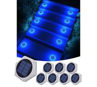 Lampe Solaire Exterieur Jardin Bleu Sans Percage, Spot Outdoor Solar Light | 10cm 20 Led Lumière Adhésive, IP68 Étanche Eclairage pour Sol, Marche, Escalier, Pont, Trottoir, Allee, Chemin (8 Pcs)