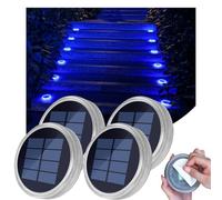 Lampe Solaire Exterieur Jardin Bleu Sans Percage, Spot Outdoor Solar Light | 11cm 24 Led Lumière Adhésive, IP68 Étanche Eclairage pour Sol, Marche, Escalier, Pont, Trottoir, Allee, Chemin (4 Pcs)