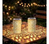 Lampe Solaire Exterieur Jardin, Lot de 2 Lanterne Solaire Exterieures en Métal LED Lumières Solaires à Suspendre Lanternes Étanche avec Piquets de Terre pour Balcon Chemin Table Camping Décorations