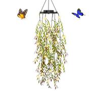 Lampe Solaire Exterieur, KagoLing 1 Plantes Artificielles Feuilles Saule Suspension 66 LED Luminaire, Lanterne Solaire Exterieur pour Jardin, Balcon et Terrasse Deco, Cadeau Anniversaire Femme/Meres