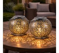 Lampe solaire Lampe à suspendre Décoration de jardin LED Jardin ronde Lampe d'extérieur Table Design sphérique, plastique noir argenté, 1x LED, DxH 18x17 cm, set de 2