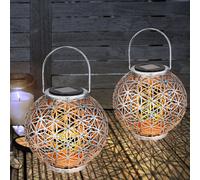 Lampe solaire extérieur lampe solaire oriental LED lanterne solaire extérieur, effet lumineux fleur de vie, 1x LED blanc chaud, DxH 20x29 cm, terrasse jardin, lot de 2