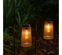 Lampe Solaire Extérieur Suspendue Balcon de Table Lanterne Verre LED 2er Set