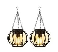 Lampe Solaire Exterieur Suspendue, Lanterne Solaire Exterieur Métal avec Chaîne et Crochet, IP65 Étanche Lanterne Ronde Decorative à Suspendre pour Terrasse Balcon Cour Jardin, lot de 2