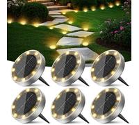 Lampe solaire extérieure au sol, lot de 6 spots 8 LED blanc chaud, étanches, pour allée, pelouse, terrasse, co - Warm White Lot de 6