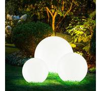 Lampes solaires LED Lampes enfichables Décoration de jardin Lampes extérieures Boule ronde blanche avec piquet de terre, IP44, accu, plastique, blanc argenté, LED, set de 3
