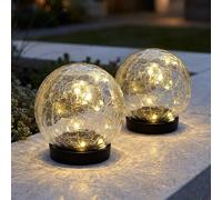 LED Lampe solaire Lampe solaire de jardin Aspect verre brisé blanc chaud Verre D 12 cm 2er Set