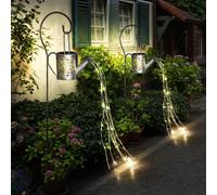 Lampe solaire enfichable arrosoir lampe de jardin d'extérieur en arrosoir design lampe enfichable argent, 24x LED blanc chaud, H 94 cm, jardin balcon allées pelouse, lot de 2