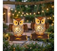 Lampe solaire Chouette Lampe à suspendre Figure de jardin Lampe de décoration Lampe de terrasse Tronc d'arbre Batterie, plastique brun, 1x LED, LxlxH 14x8x17 cm, lot de 2