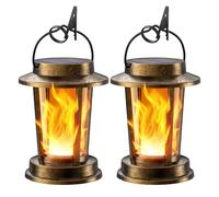 Lampe Solaire Extérieure Suspendues/Posables, Lanterne Solaire Blanc Chaud Étanches IP65, Déco De Jardin Style Rétro Avec Clips, 2 Pièces Couleur Bronze Effet Flamme