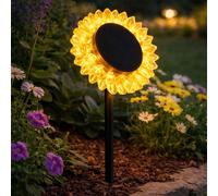 Lampe solaire Tournesol Décoration de jardin Lampe solaire noire jaune, plastique, 1x LED, DxH 13x29,5 cm