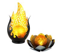 Lampe D'Extérieur Solaire de Jardin LED Flammes Terrasses Lotus 2er Set
