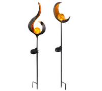 Lampe solaire flamme jardin bâton solaire décoration solaire pour extérieur au design flamme et lune, avec piquet et effet lumineux, 1x LED blanc chaud, H 90 cm, lot de 2