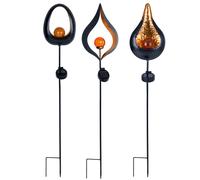 Lampe solaire flamme jardin bâton solaire pour extérieur Décoration solaire de jardin pour extérieur avec piquet et effet flamme, métal verre, 1x LED, H 93 cm, lot de 3