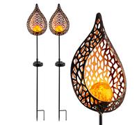 Lampe solaire flamme jardin solaire bâton pour extérieur Décoration solaire jardin pour extérieur, avec piquet et effet lumineux, verre craquelé, 10x LED blanc chaud, H 90 cm, lot de 2