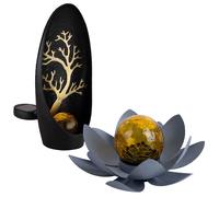 Lampe solaire fleur de lotus lampes décoratives de jardin extérieur lampe solaire extérieure fleur solaire, effet de lumière verre craquelé, 1x fleur de lotus 1x lampadaire, LED blanc chaud, lot de 2