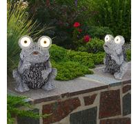 Lampe solaire Grenouille grise Figure solaire Grenouille Lampe d'extérieur aspect pierre solaire, batterie IP44, LED 2x 0,06 Watt, LxlxH 17x14x21 cm, set de 2 pièces