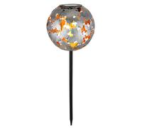 Lampe solaire gris argenté or Boule solaire pour extérieur Boule solaire de décoration de jardin Piquet de terre, avec effet lumineux de feuilles d'érable, métal, 1x LED blanc chaud, DxH 18x52,5 cm