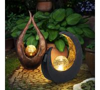Lampe solaire Décoration de jardin Sculpture LED Lampe d'extérieur Croissant de lune Lampe solaire Jardin, Boule de verre Crackle, Set de 2