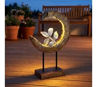Lampe Solaire Lampadaire Bois Optique Croissant de Lune LED Jardin 52 CM