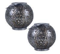 Lampe solaire Lampe à suspendre Décoration de jardin LED Jardin ronde Lampe d'extérieur Table Design sphérique, plastique noir argenté, 1x LED, DxH 18x17 cm, set de 2