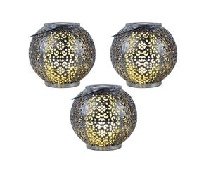 Lampe solaire Lampe à suspendre Décoration de jardin LED Jardin ronde Lampe d'extérieur Table Design sphérique, plastique noir argenté, 1x LED, DxH 18x17 cm, Set de 3