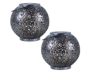 Lampe solaire Lampe à suspendre Décoration de jardin LED Jardin ronde Lampe d'extérieur Table Design sphérique, plastique noir argenté, 1x LED, DxH 18x17 cm, set de 2