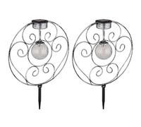 Lampe solaire lampe de jardin boule de verre orientale lumière décorative solaire lumière verre en métal, piquet de sol, 1x LED 0,06W blanc chaud, LxPxH 30x8,5x41 cm, lot de 2