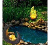 LED lampe solaire flamme lampe extérieure jardin lampe solaire lune lampe de jardin, IP44 batterie, crackle boule de verre noir, 2er Set