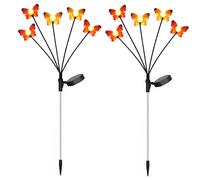 Lampe solaire Lampe de jardin LED papillon multicolore Piquet de terre, métal plastique, LED, H 68 cm, lot de 2